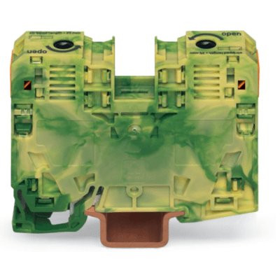Borna de Tierra, 2 Conductores 35 mm², POWER CAGE CLAMP, Poliamida PA66, Montaje Carril DIN 35×15, Verde-Amarillo, Aplicaciones Ferroviarias y Marinas