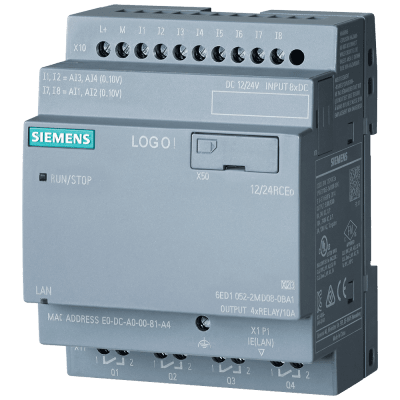 Módulo Lógico LOGO! 12/24RCEO / Alimentación 12-24 V DC / 8 DI (4 AI) / 4 DO Relé / Memoria 400 Bloques / Expandible / Web Server / MQTT / MicroSD / Data Log
