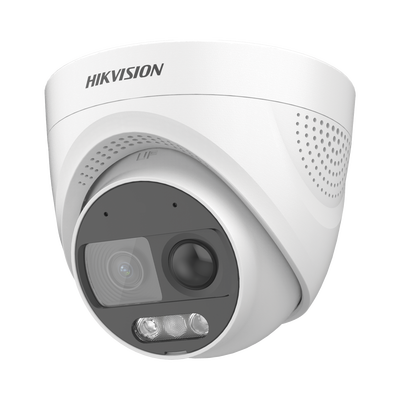 Turret TURBOHD 2 Megapixeles (1080p) / Imagen a color 24/7 / Lente 2.8 mm / Luz Blanca 20 mts / Exterior IP67 / WDR 130dB / Sensor PIR / Sirena Integrada / Estrobo ROJO – AZUL / Micrófono Integrado