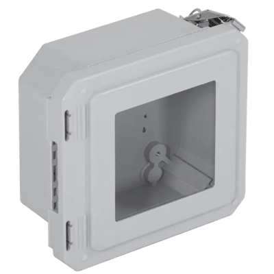 Caja Impermeable De Fibra De Vidrio, 6.77″ (17.19cm) Alto x 6.77″ (17.19cm) Ancho x 4.06″ (10.31cm) Profundidad, Con Ventanilla, Listado UL/cUL, Hecho En EE.UU, Serie EnviroArmour®