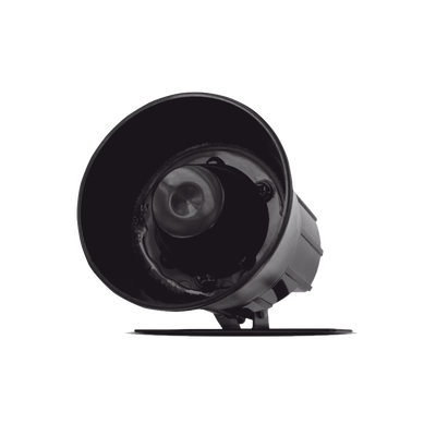 Sirena de alarma de 106dB 12 Vcd que se incluye con la mayoría de los sistemas de seguridad Compustar