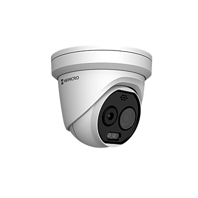 (Hikmicro) Turret IP Bi-espectral (Térmica + Óptica) / Sensor Térmico 256×192 / Sensor Óptico 5MP / Detección de Temperatura (-20°C a 650°C) / IA con Modelo GUANLAN / Luz Híbrida Inteligente / PoE / IP67