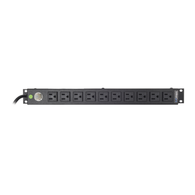 Multicontacto Horizontal (PDU) de 10 Contactos (NEMA 5-15R) Rack 19″ 1UR. Voltaje Entrada/Salida: 120Vca/15A