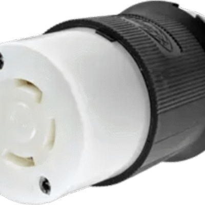 Conector Industrial con Bloqueo de Media Vuelta / 30 A 250 V CA / 3 Polos 4 Hilos  / Nema L15-30R / Color Blanco y Negro.