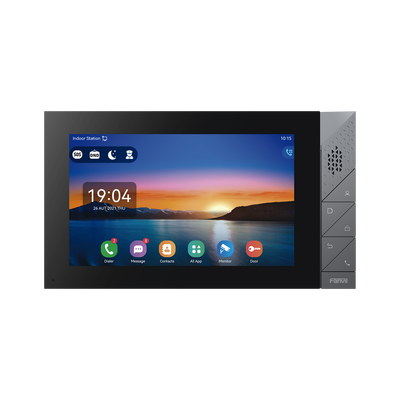 Monitor IP/SIP para interior con Android, Wi-Fi, Bluetooth, pantalla táctil de 7″, audio de 2 vías, PoE, 8 interfaces de entrada de alarma.
