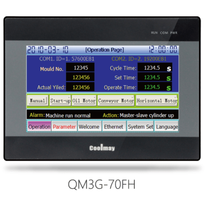 HMI Táctil Industrial de 7 Pulgadas / Pantalla 800×480 Píxeles / 12 Entradas Digitales / 12 Salidas Digitales / Relé / RS232 + RS485 / Compatible con TP Works y GX Works2 / Todo en Uno