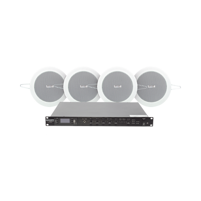 KIT de Amplificador de 120W para Rack | 4 Altavoces de Plafón de 4in | 3 – 6W | Sistema 70/100V