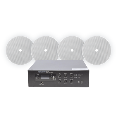 KIT de Amplificador de 120W para Escritorio | 4 Altavoces 6″ | Montaje en Techo | 20W | 70/100V