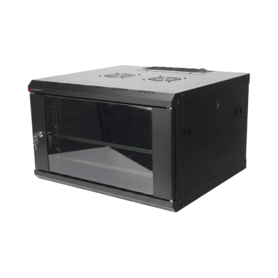Gabinete de Pared PRECISION 19 in 6UR (455mm) – Cristal Templado. Incluye: 2 Ventiladores y Panel Cepillo