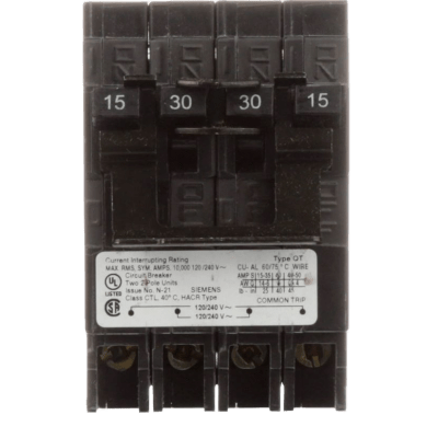 Interruptor automático CUADRUPLEX enchufable tipo QT 2 polos dobles, 15-15 amp